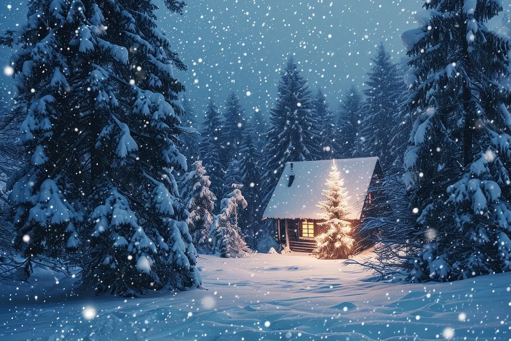 Night Time Scenery Images Winter Snowy Landscape night architecture landscape. AI generated Image by rawpixel.