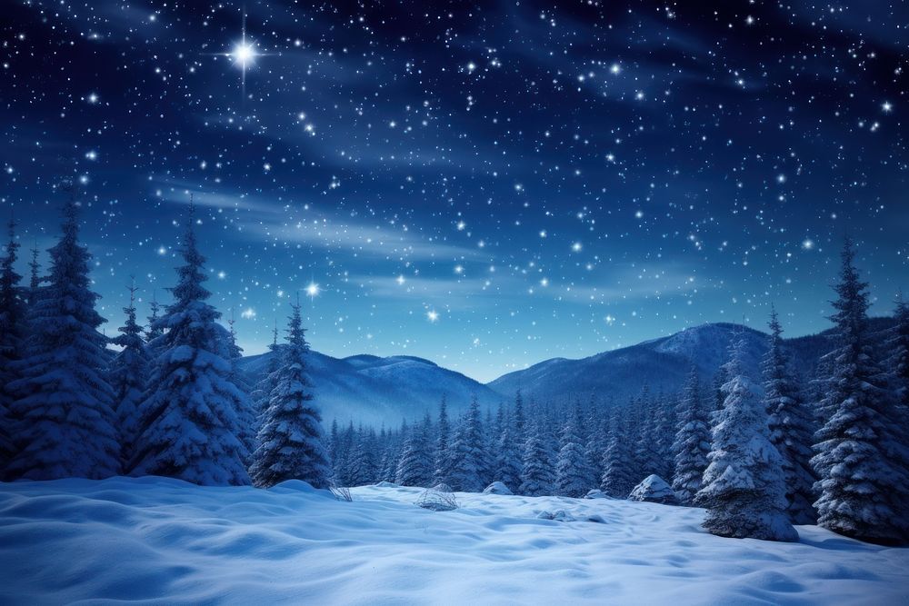 Night Time Scenery Images Winter Snowy Landscape landscape night snow. AI generated Image by rawpixel.