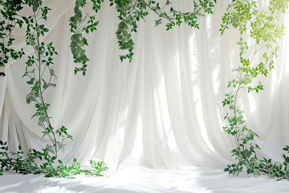 White wedding backdrop mockup nature plant green.