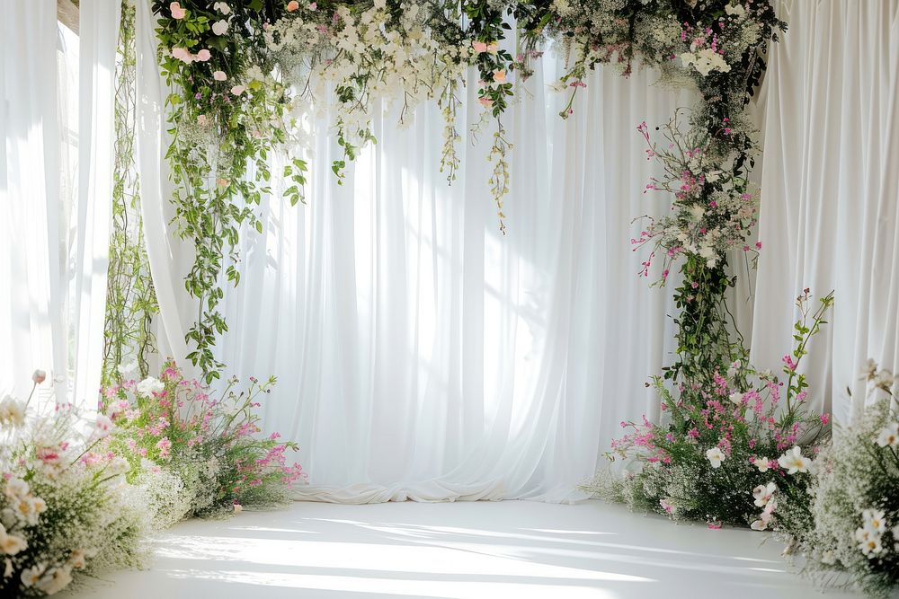 White wedding backdrop mockup nature flower plant.