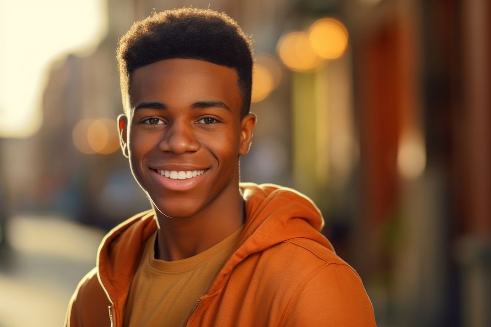 Happy african american teenager portrait smile photo.