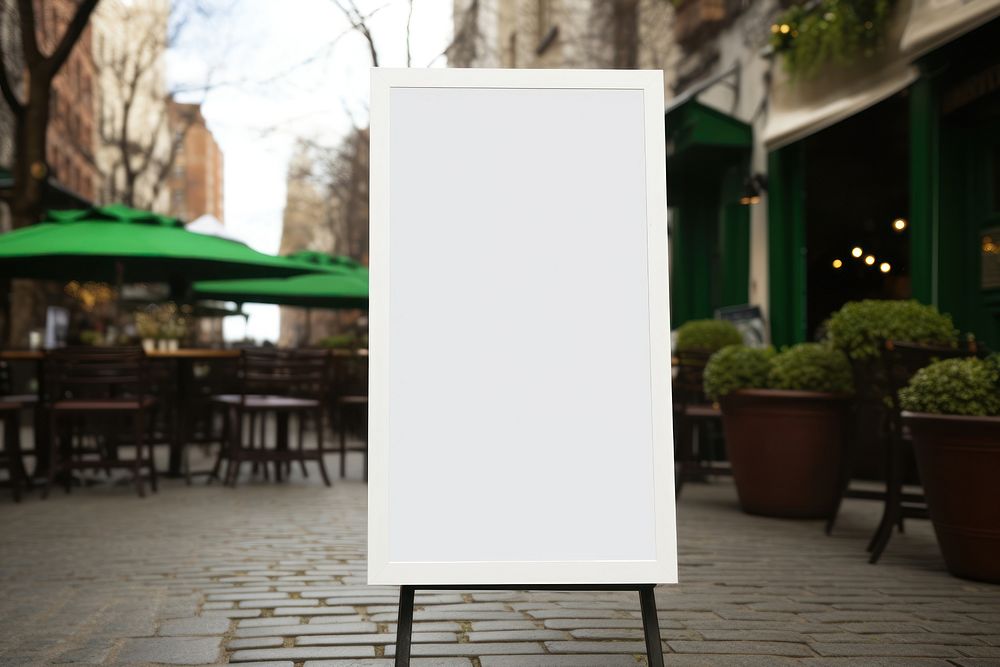 A white blank menu sign day architecture furniture.