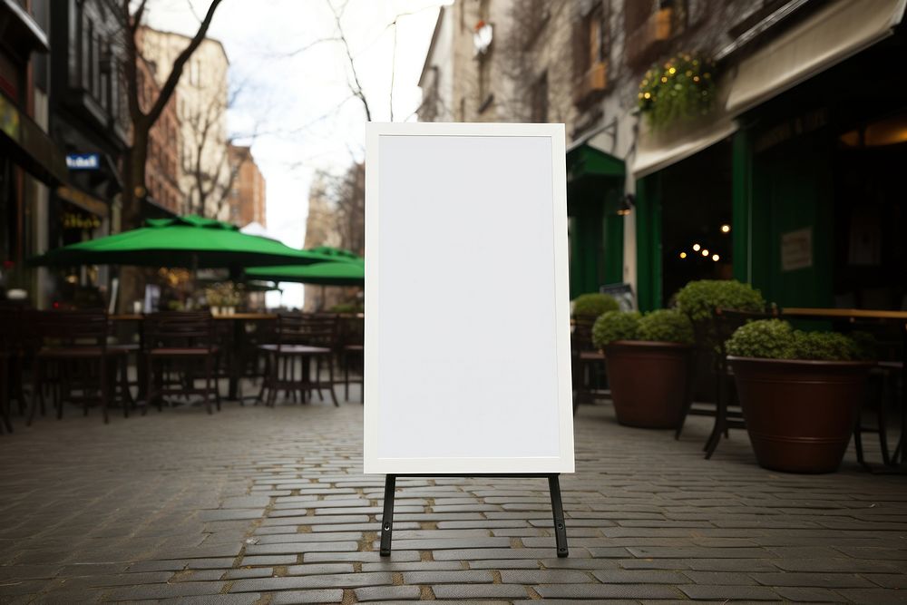 A white blank menu sign street city road.