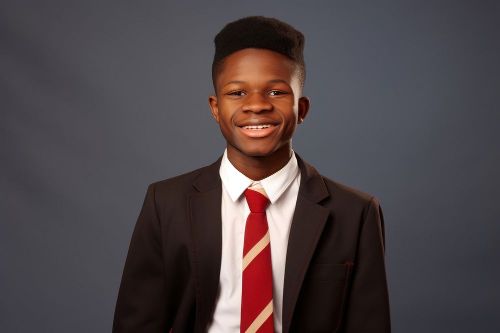African student portrait necktie smile.