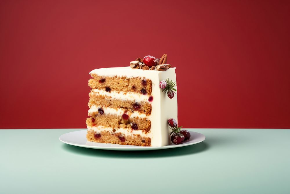 Christmas cake slice dessert berry fruit.
