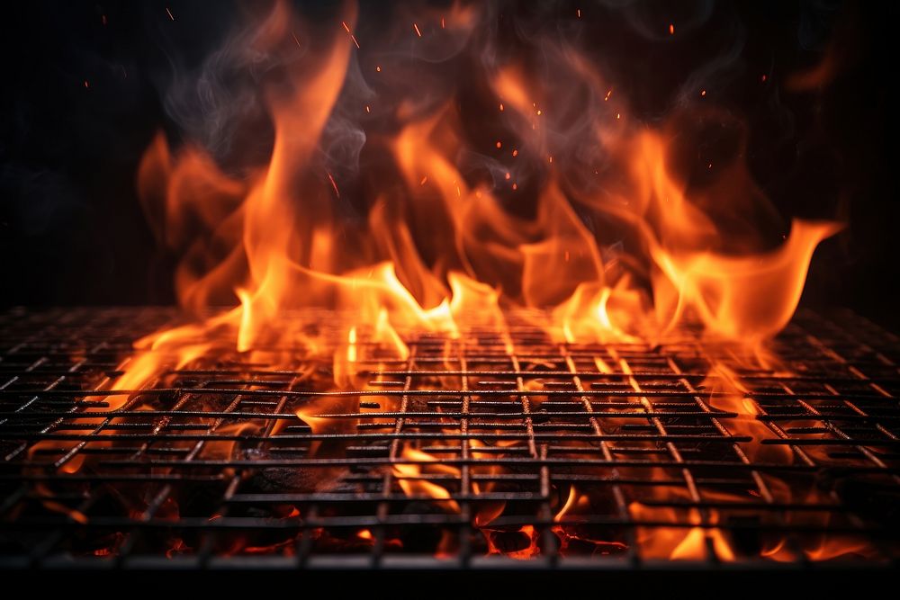 Empty grill grid fire fireplace grilling. 