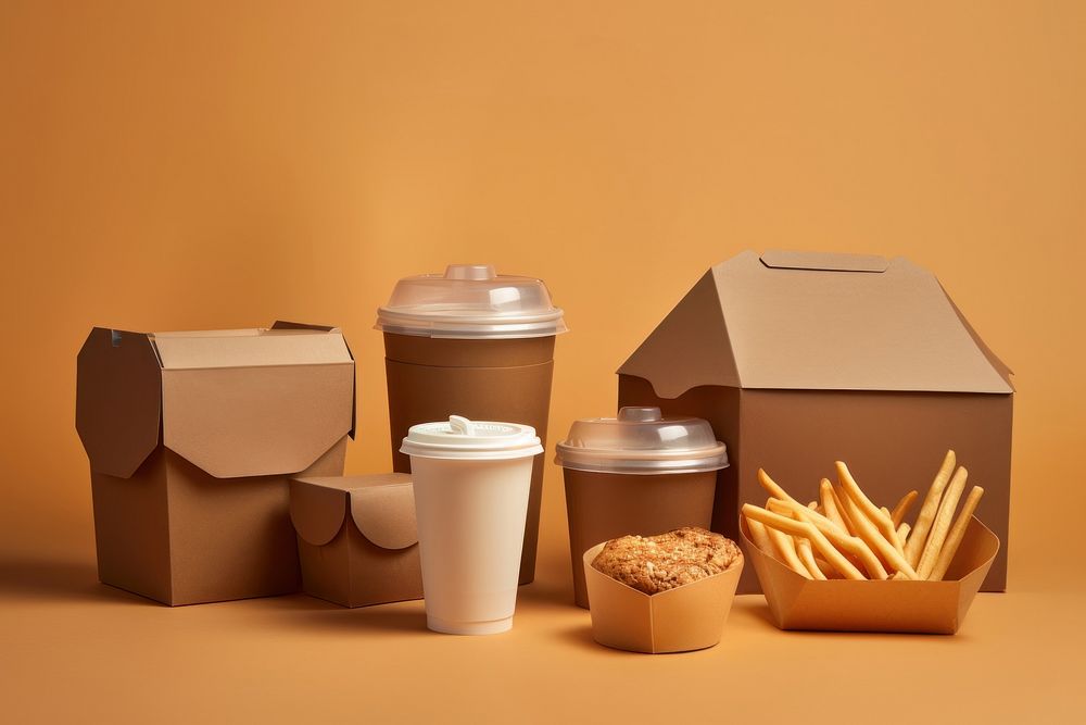 Food take away set cardboard cup disposable.