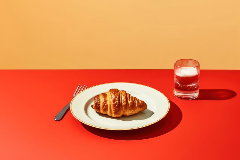 French food croissant fork refreshment.