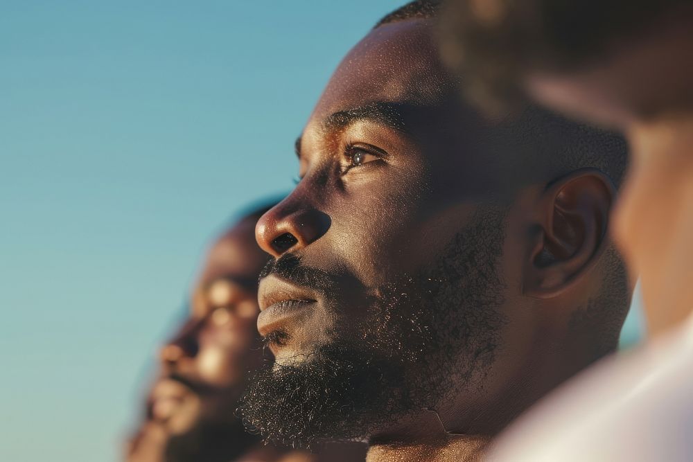 Peaceful african american men adult sky contemplation.