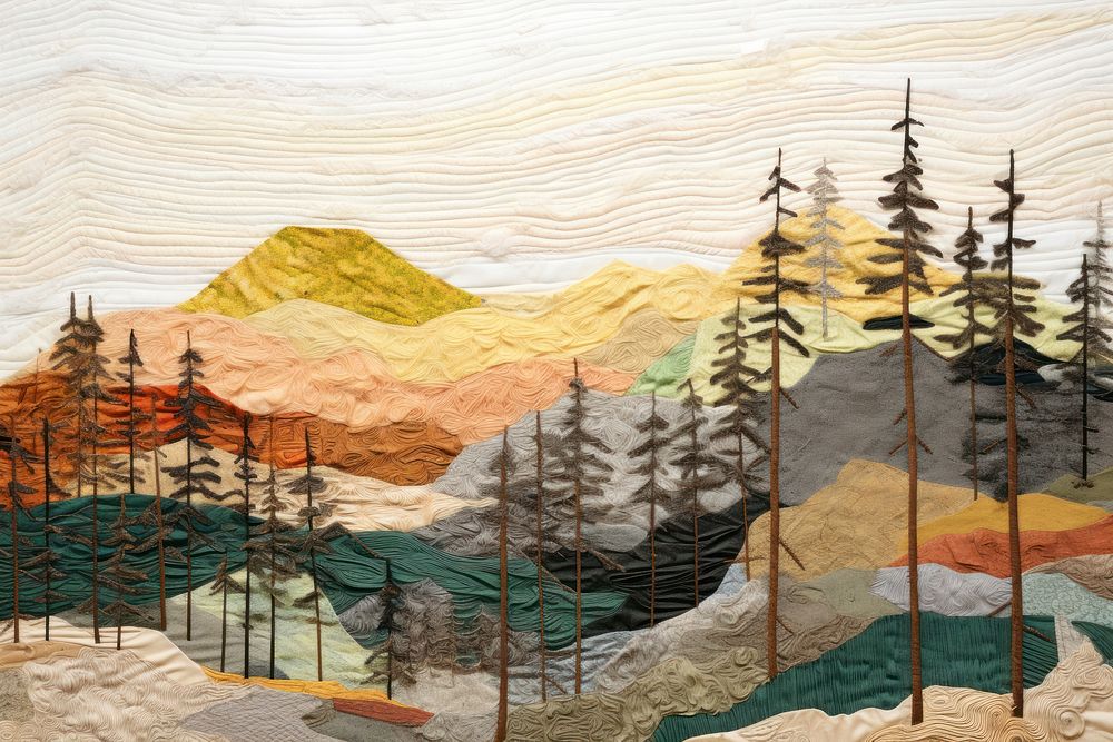 Minimal colorful pastel pine hill landscape painting art.
