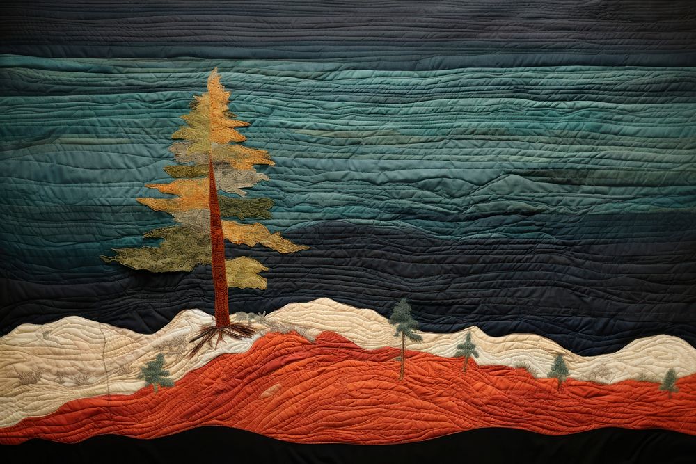 Minimal colorful pine tree textile craft quilt.