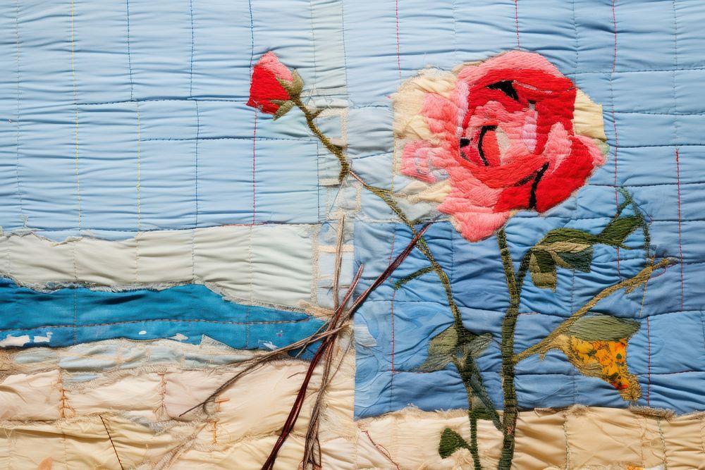 Minimal colorful rose frame border quilt quilting textile.
