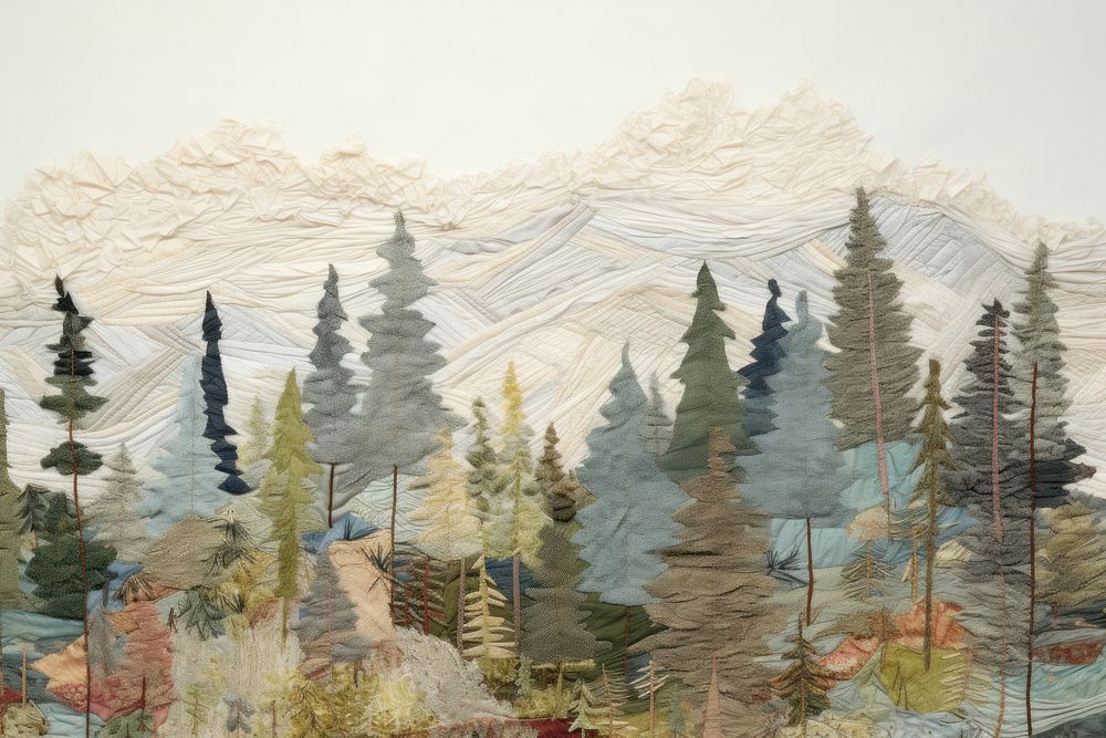Minimal colorful pastel pine hill landscape painting drawing.