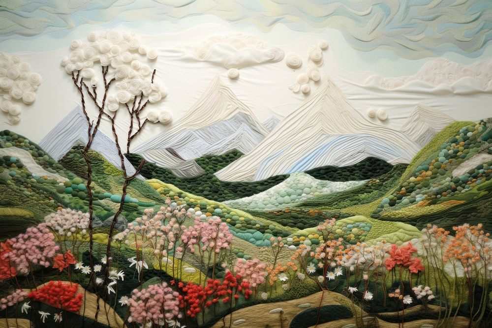 Spring hill landscape painting pattern.
