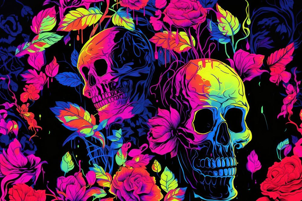 Skull and floral pattern graphics purple paint. AI generated Image by rawpixel.