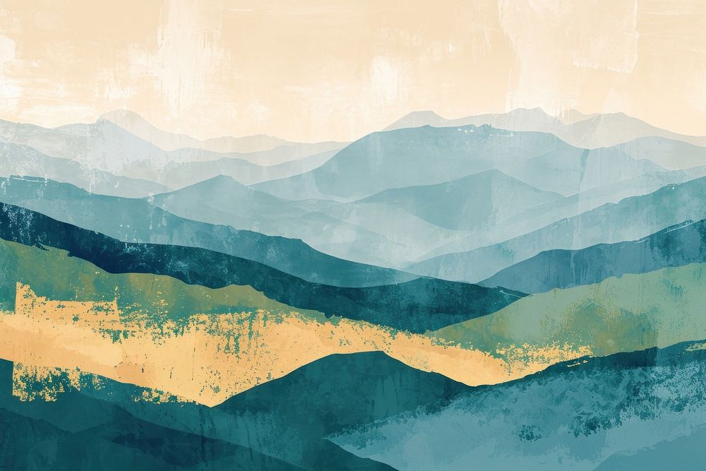 Hillside mountain soft blues and greens art backgrounds landscape. AI generated Image by rawpixel.
