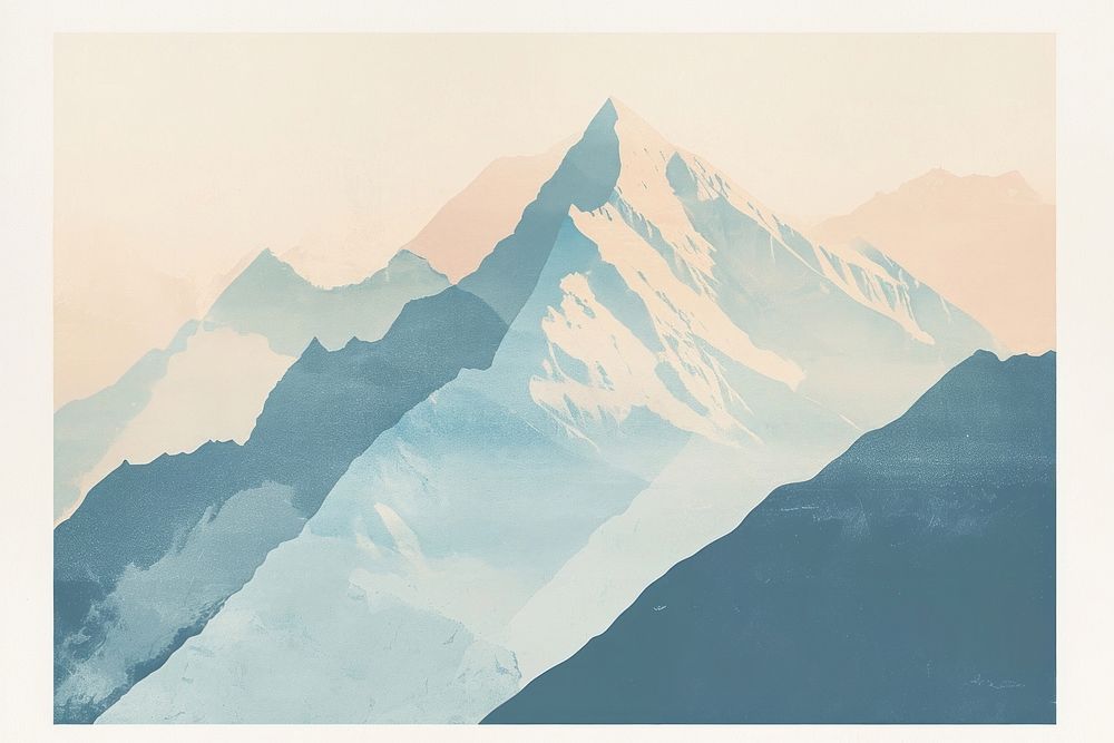 Illustration minimal of mountain nature tranquility landscape. AI generated Image by rawpixel.