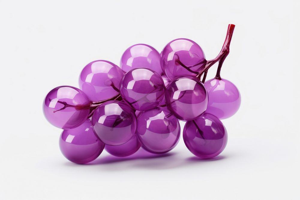 Hand Blown Glass grapes shape fruit plant white background.