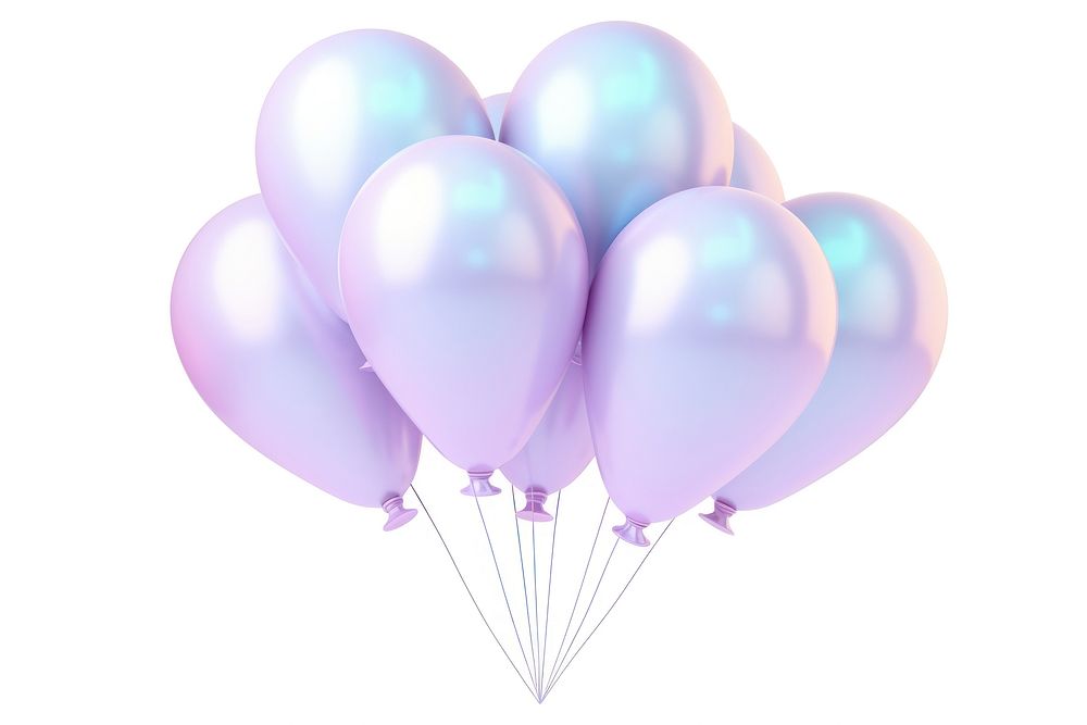 Iridescent balloons white background anniversary celebration.