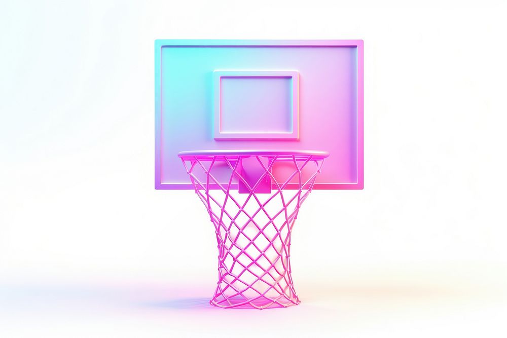 Iridescent basketball hoop purple white background lighting.