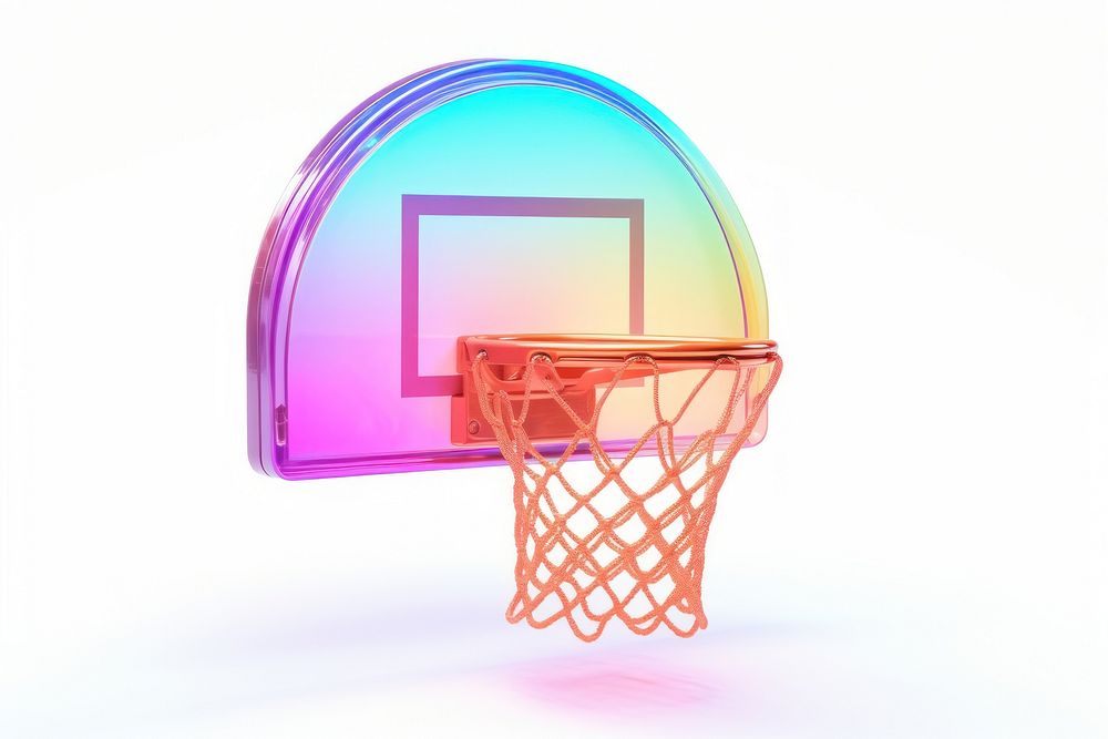 Iridescent basketball hoop white background scoring circle.
