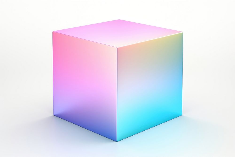 Iridescent cuboid white background rectangle abstract.