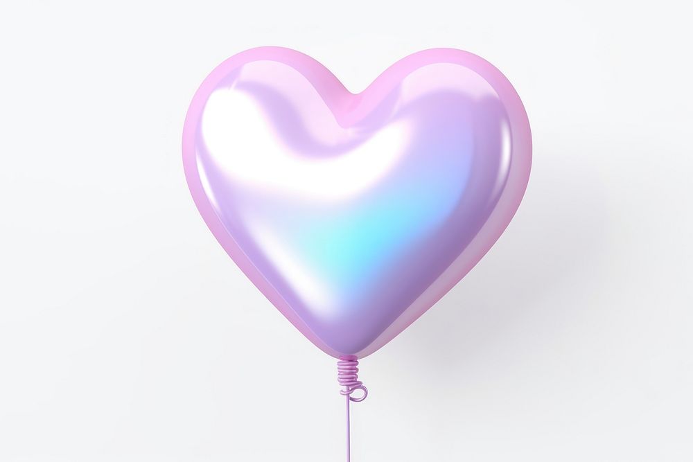 Iridescent heart-shaped balloon white background celebration glowing.