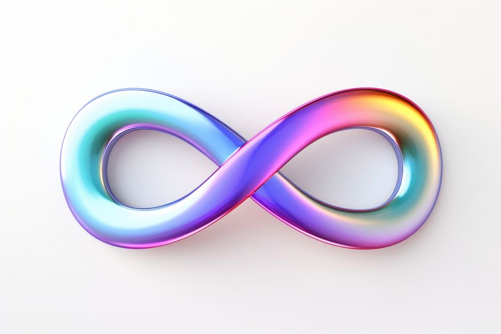 Iridescent infinity symbol white background accessories technology.
