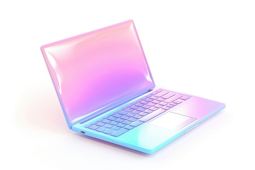 Iridescent laptop computer white background portability.