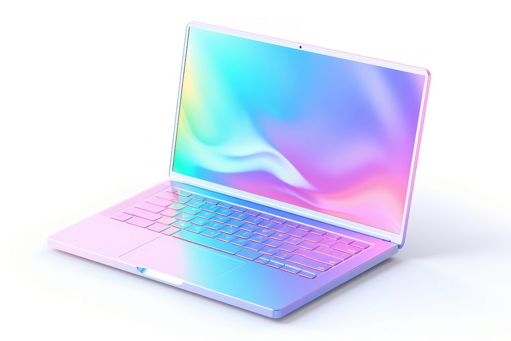 Iridescent laptop computer white background electronics.