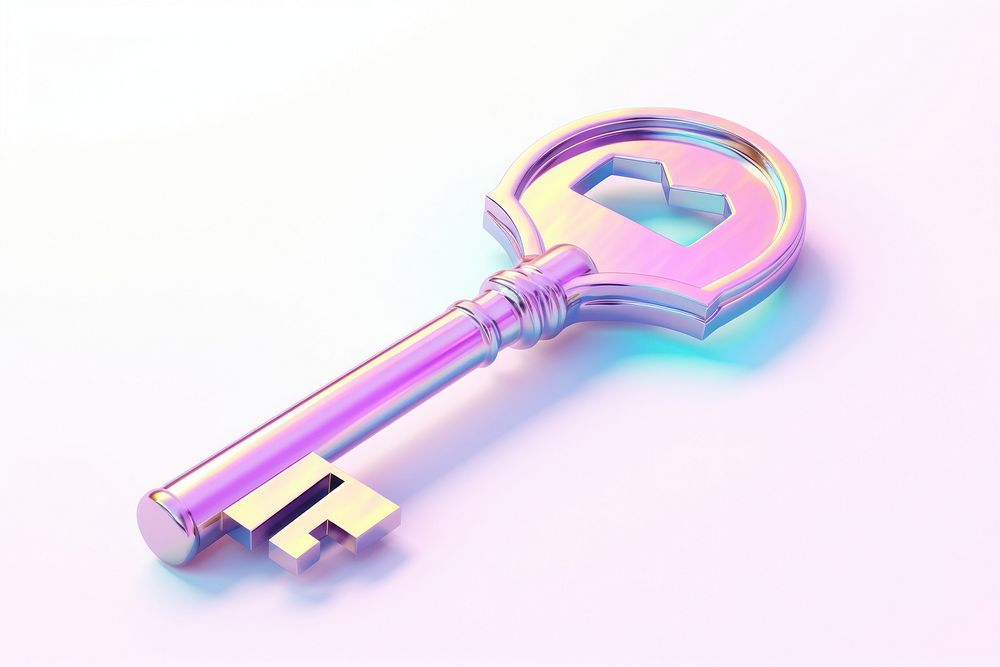 Iridescent lock and key white background technology protection.