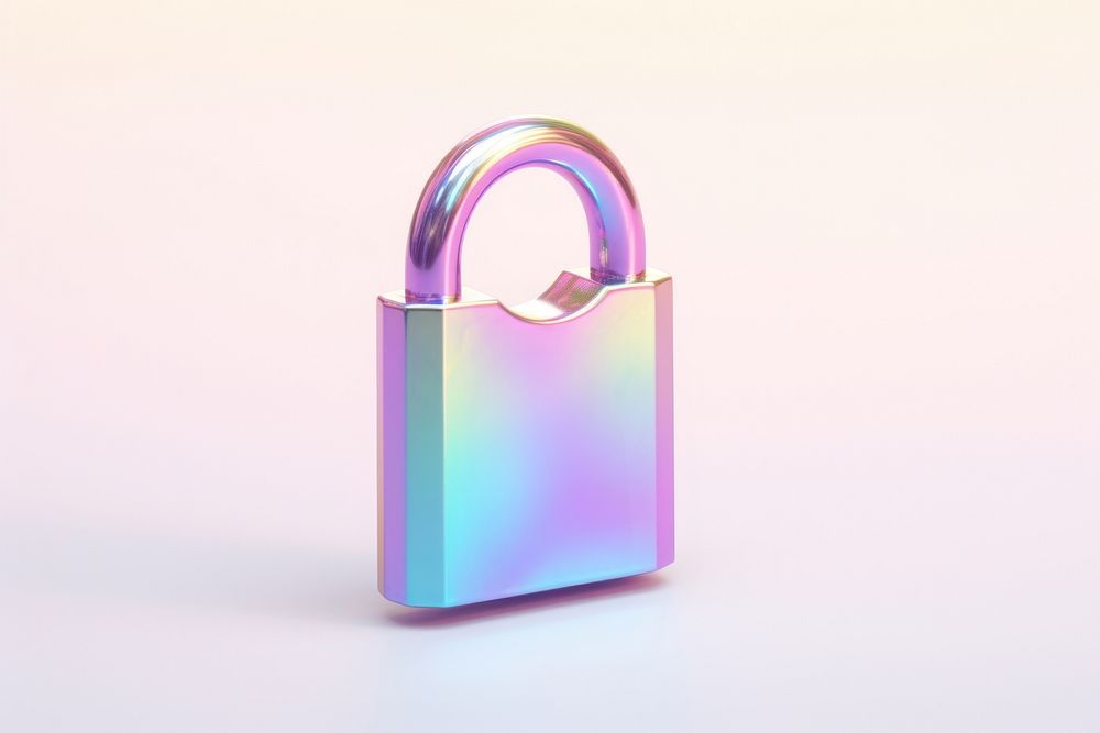 Iridescent lock and key white background protection cosmetics.