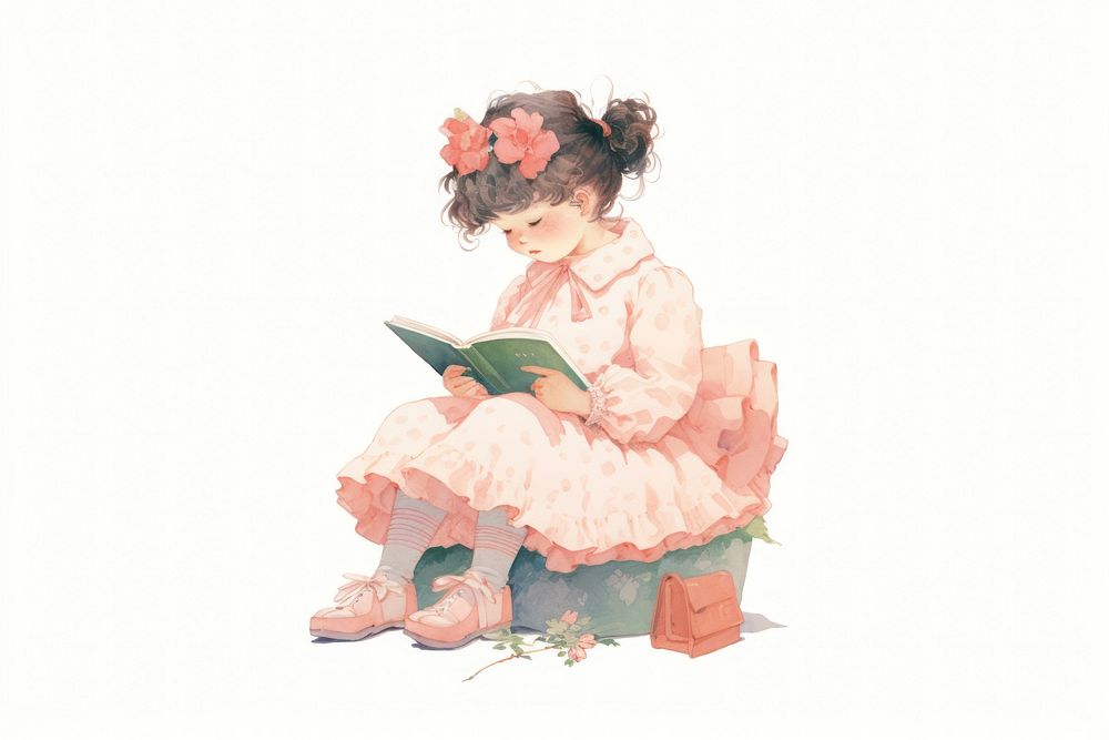 A girl sitting to read a book reading white background creativity. AI generated Image by rawpixel.