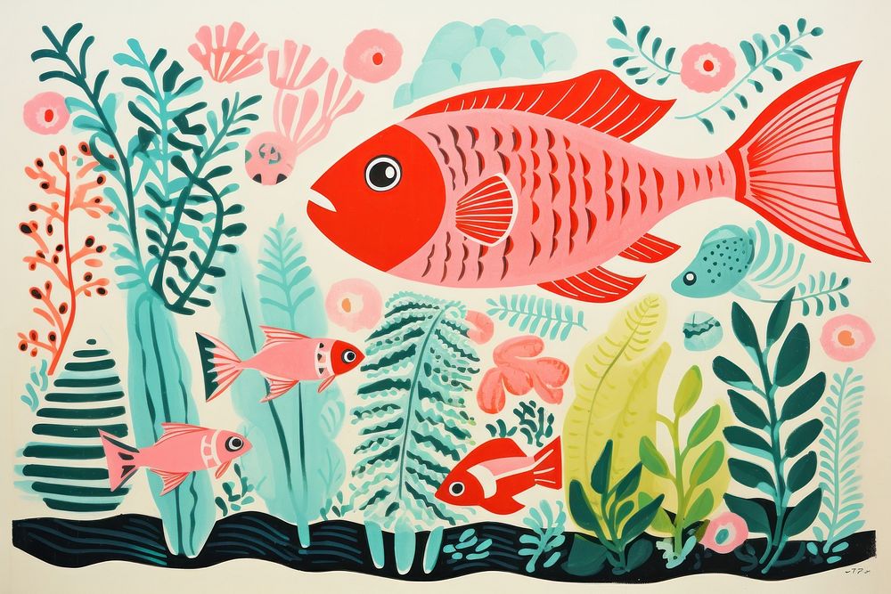 Fishr painting pattern animal. AI generated Image by rawpixel.