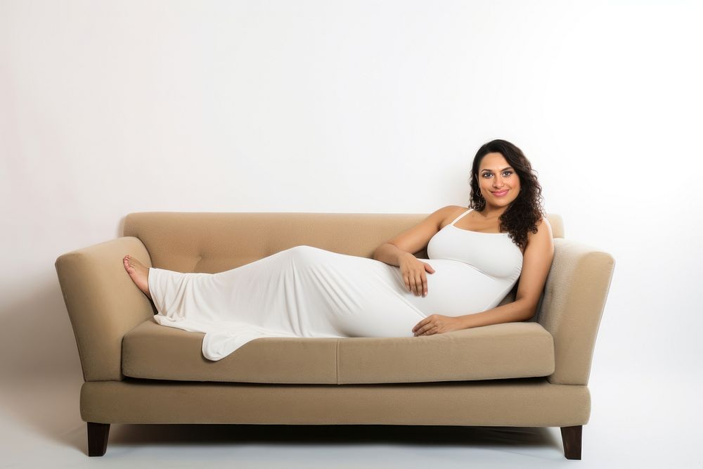Pregnant woman sitting furniture adult.