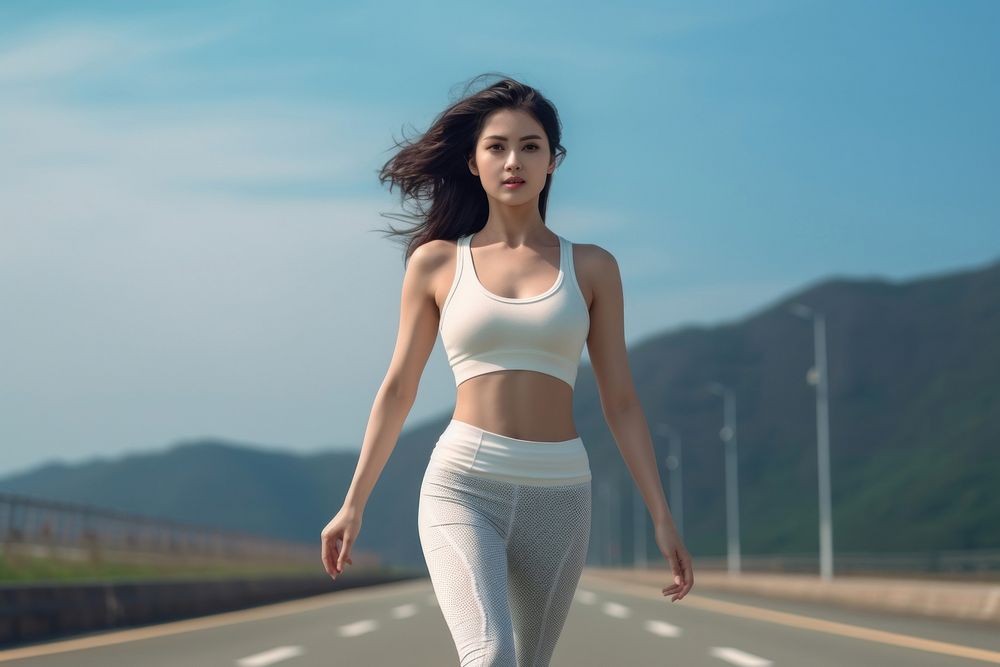 Young woman exercising jogging running adult.
