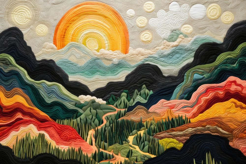 Valley landscape painting textile.