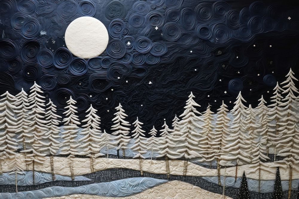 Winter landscape night nature moon.