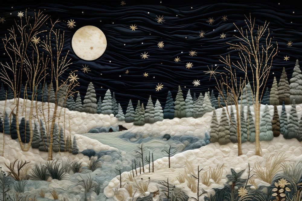 Winter wonderland night landscape astronomy.