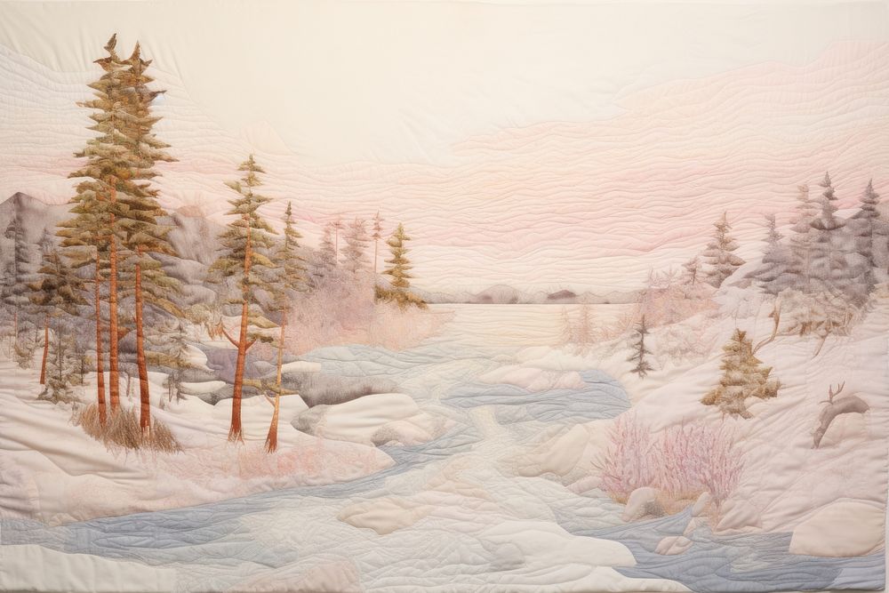 Winter wonderland landscape painting drawing.