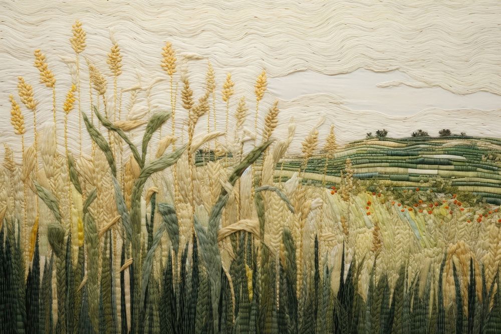 Corn field landscape painting textile.