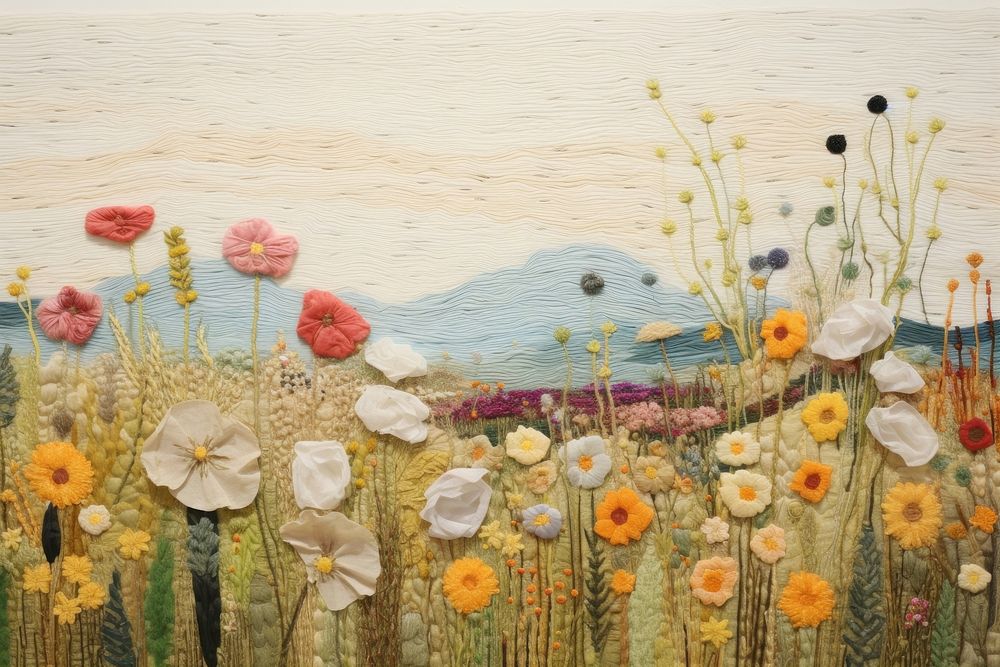 Flower field needlework landscape painting.