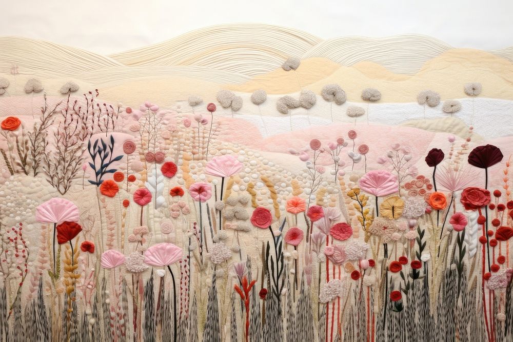 Flower field embroidery landscape pattern.