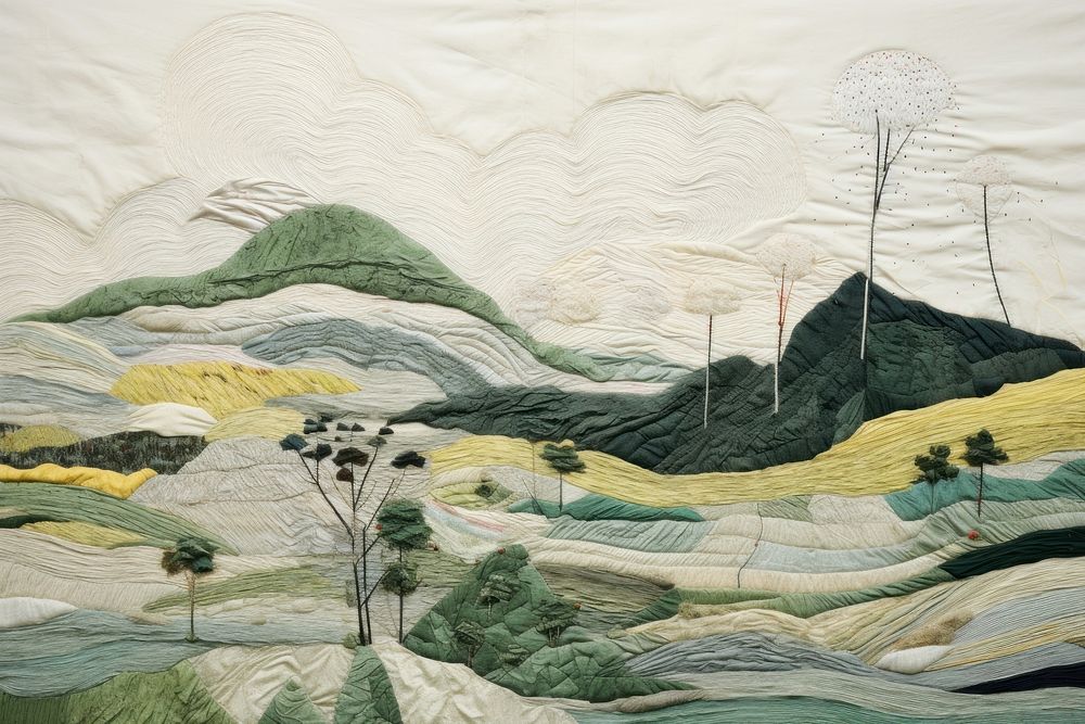 Hills landscape drawing textile.