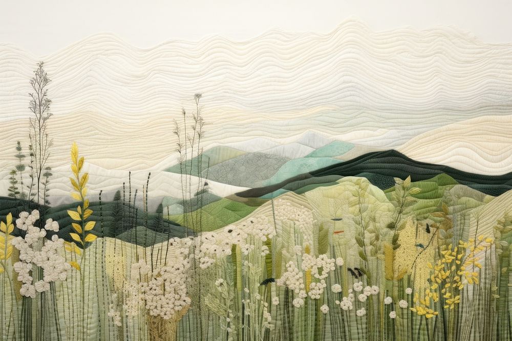 Meadow and hills landscape art tranquility.