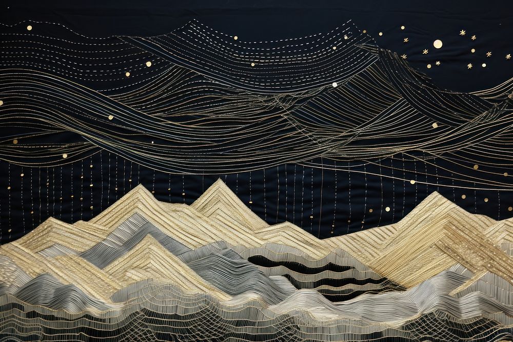 Mountain range landscape night art.