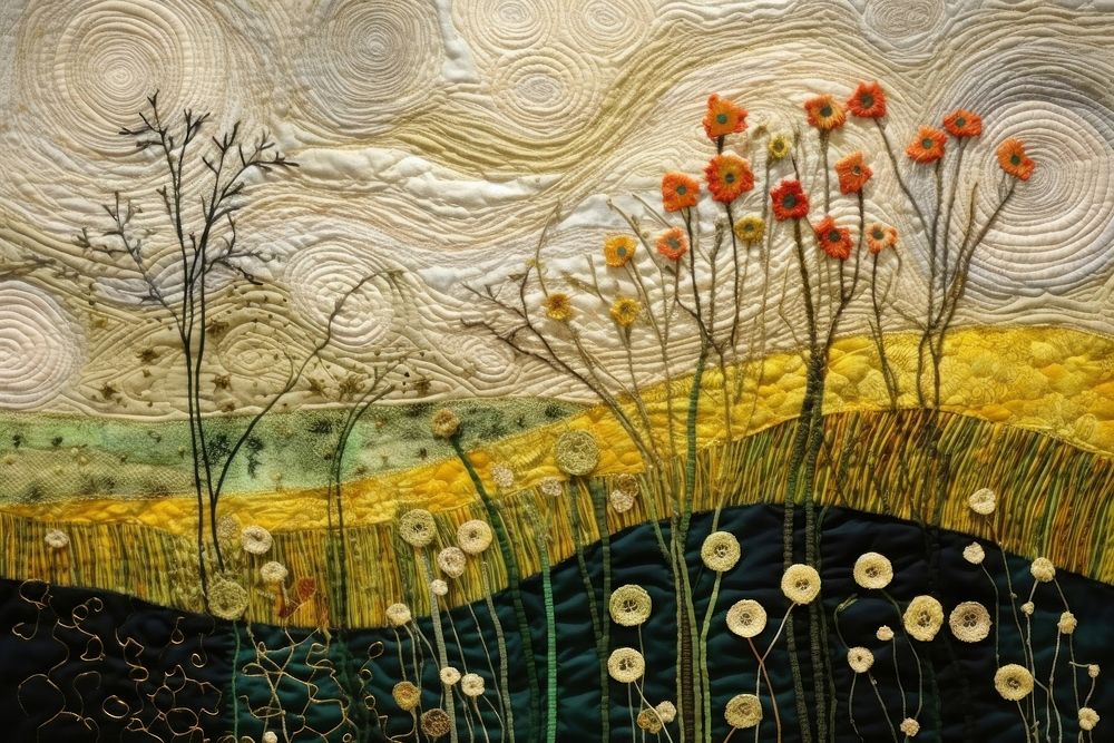 Spring landscape painting textile.