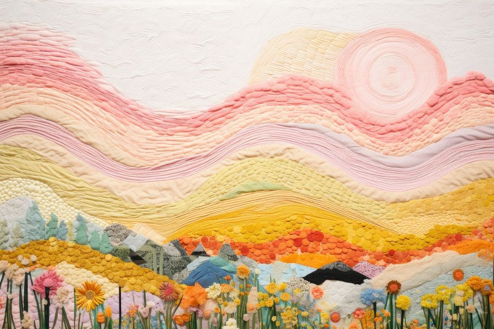 Summer landscape painting textile.