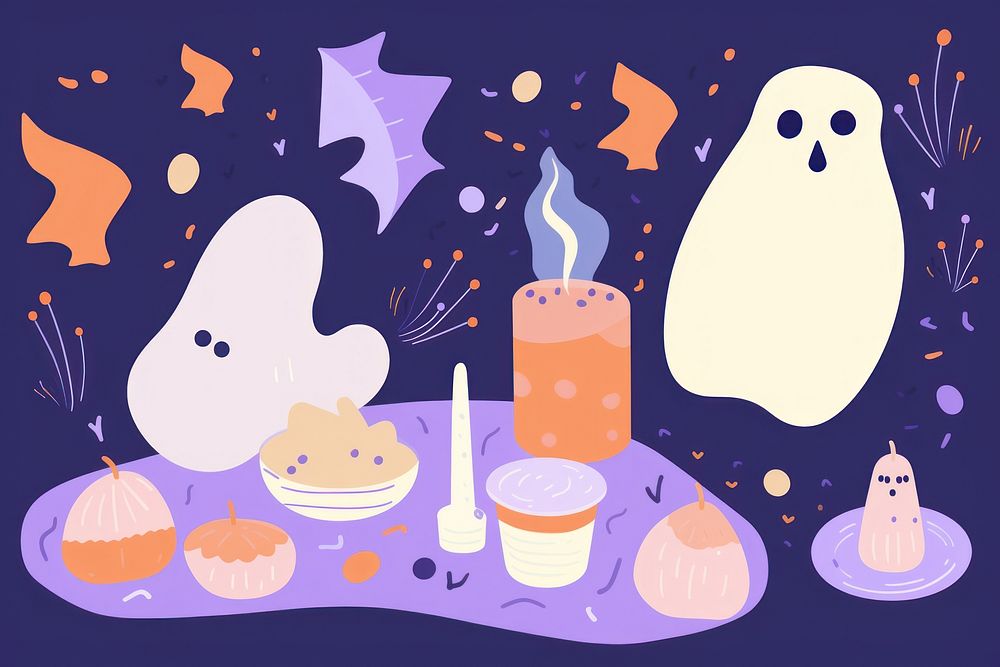 Ghost halloween party cartoon food representation.