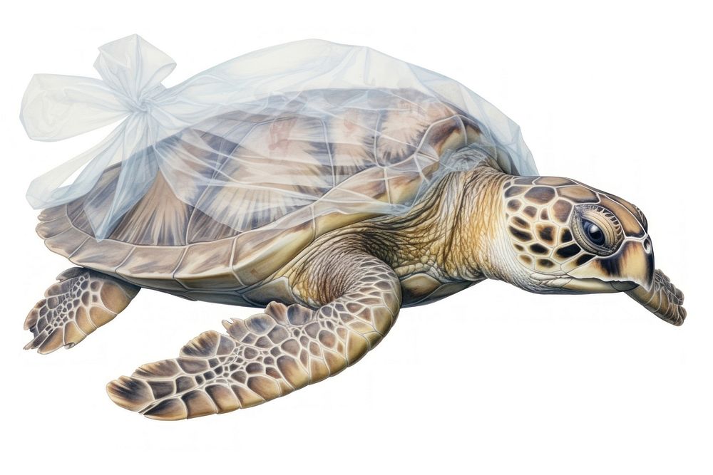 Plastic bag cover sea turtle head reptile animal white background. AI generated Image by rawpixel.